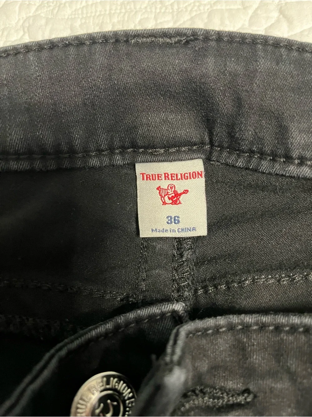 True Religion Men's Black Denim Jeans with Signature Label